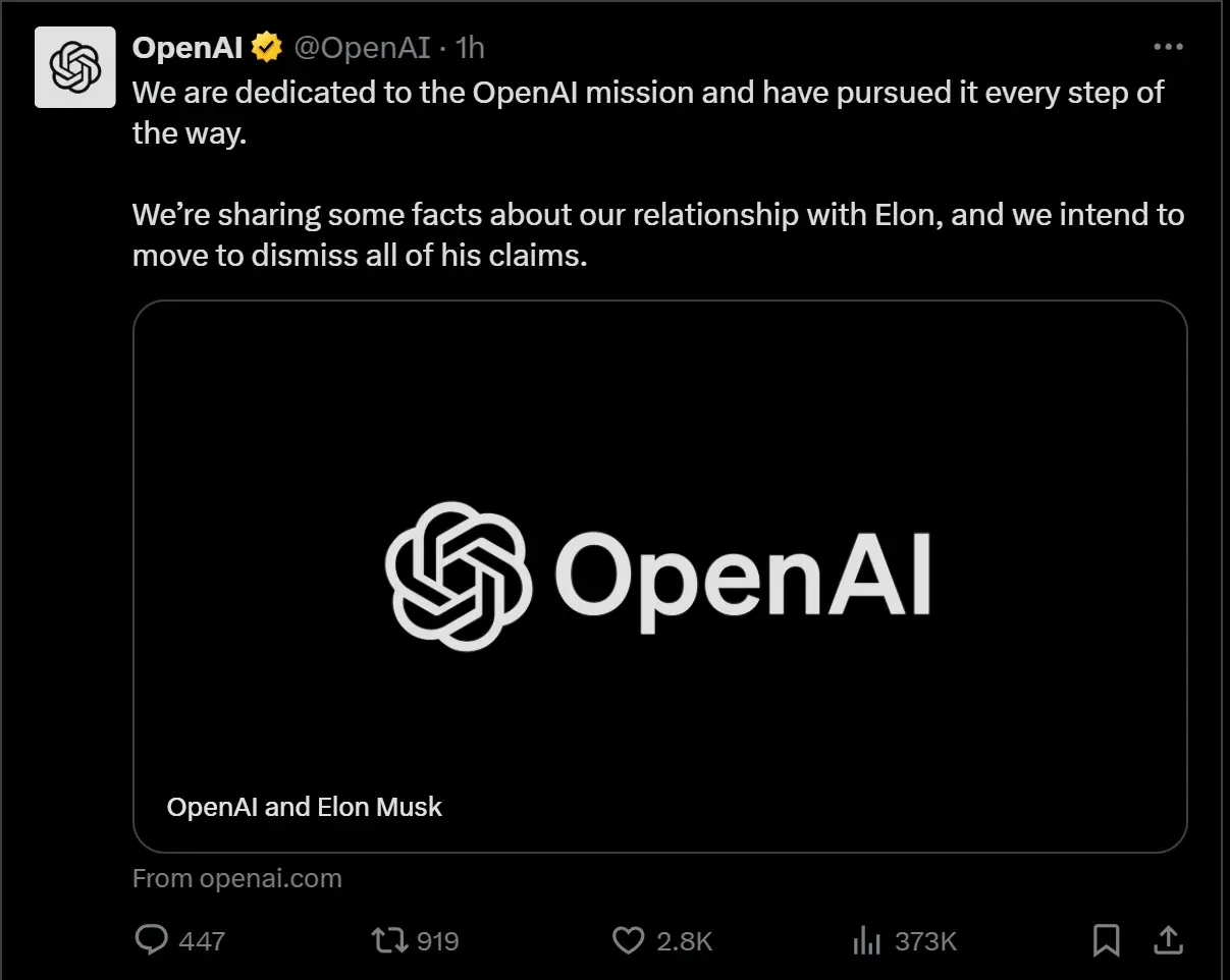 توییت OpenAI درباره دعوای بین OpenAI و ایلان ماسک