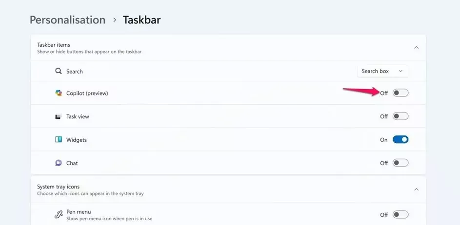 فعال کردن کوپایلوت از طریق Taskbar
