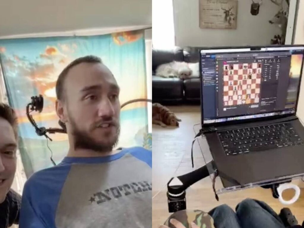 بیمار نولاند آرباگ با ایمپلنت تراشه مغزی در حال بازی کردن شطرنج