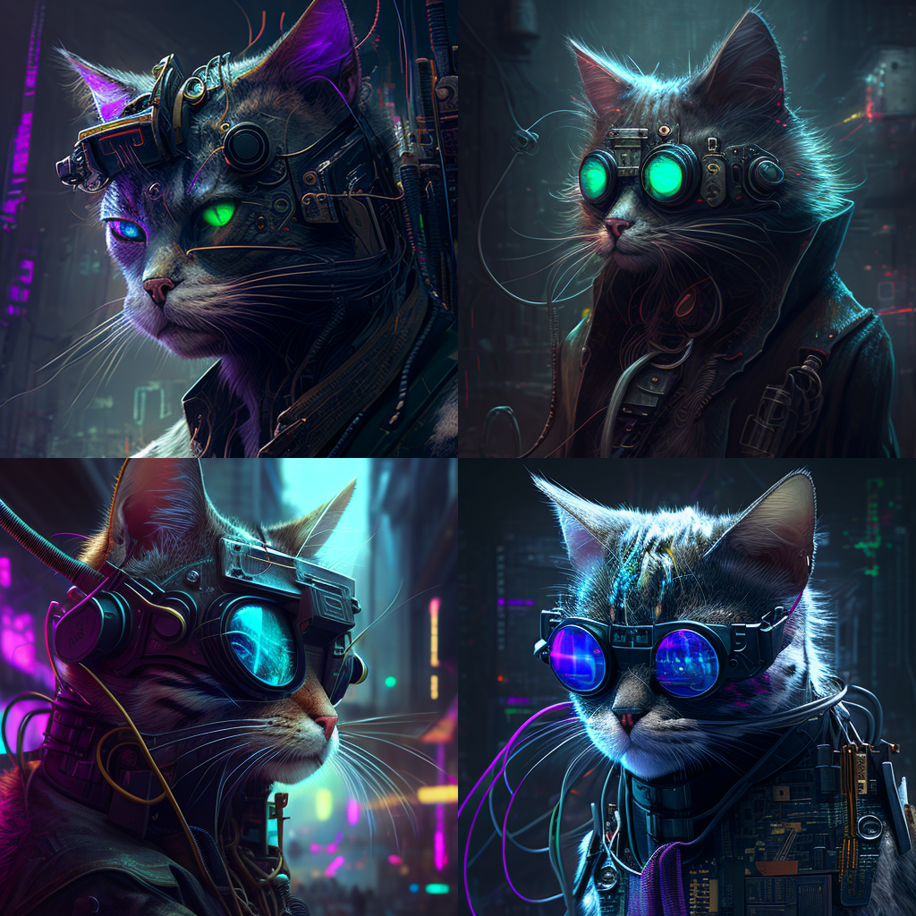 4 نسخه از یک تصویر گربه، ساخته شده توسط میدجرنی
